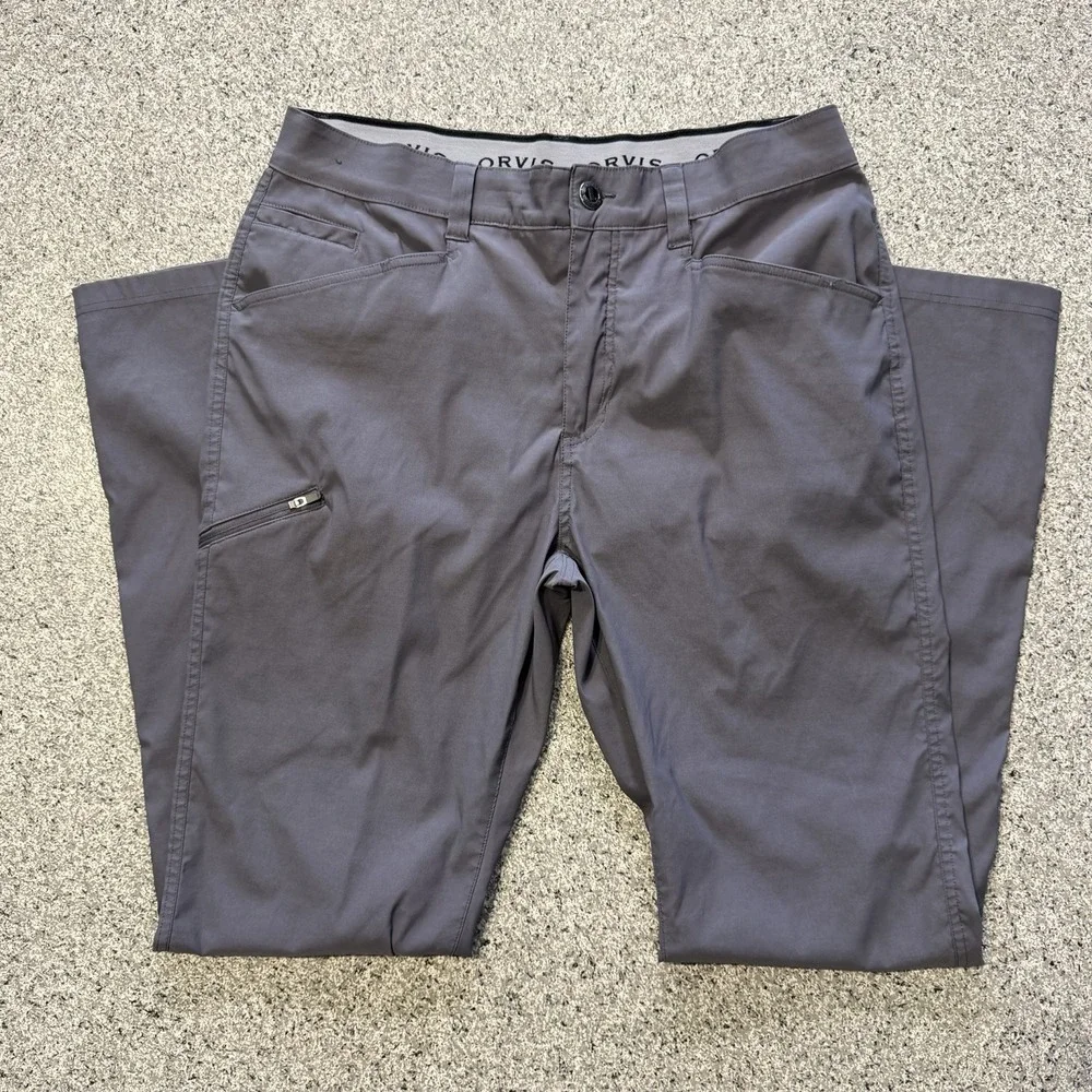 Orvis Tech Chino Pants Mens 36x34 Grey Hiking Outdoor Stretch Nylon Water Repel